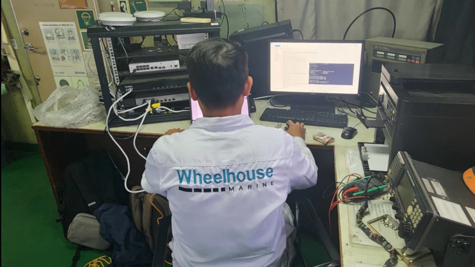 Wheelhouse technician commissioning VSAT