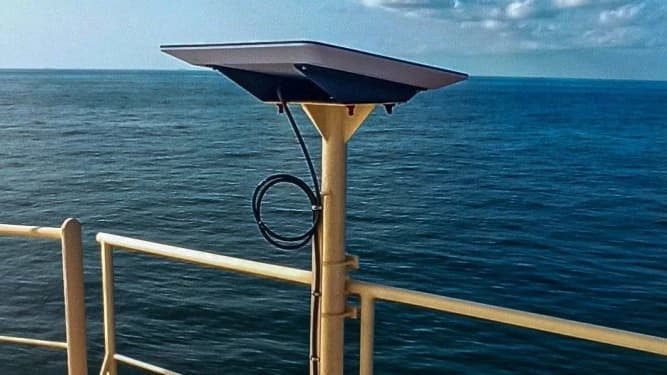 Starlink antenna on a ship