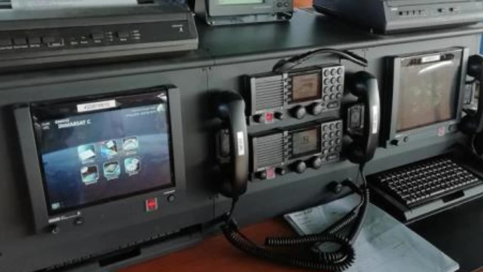 GMDSS equipment on a ship bridge
